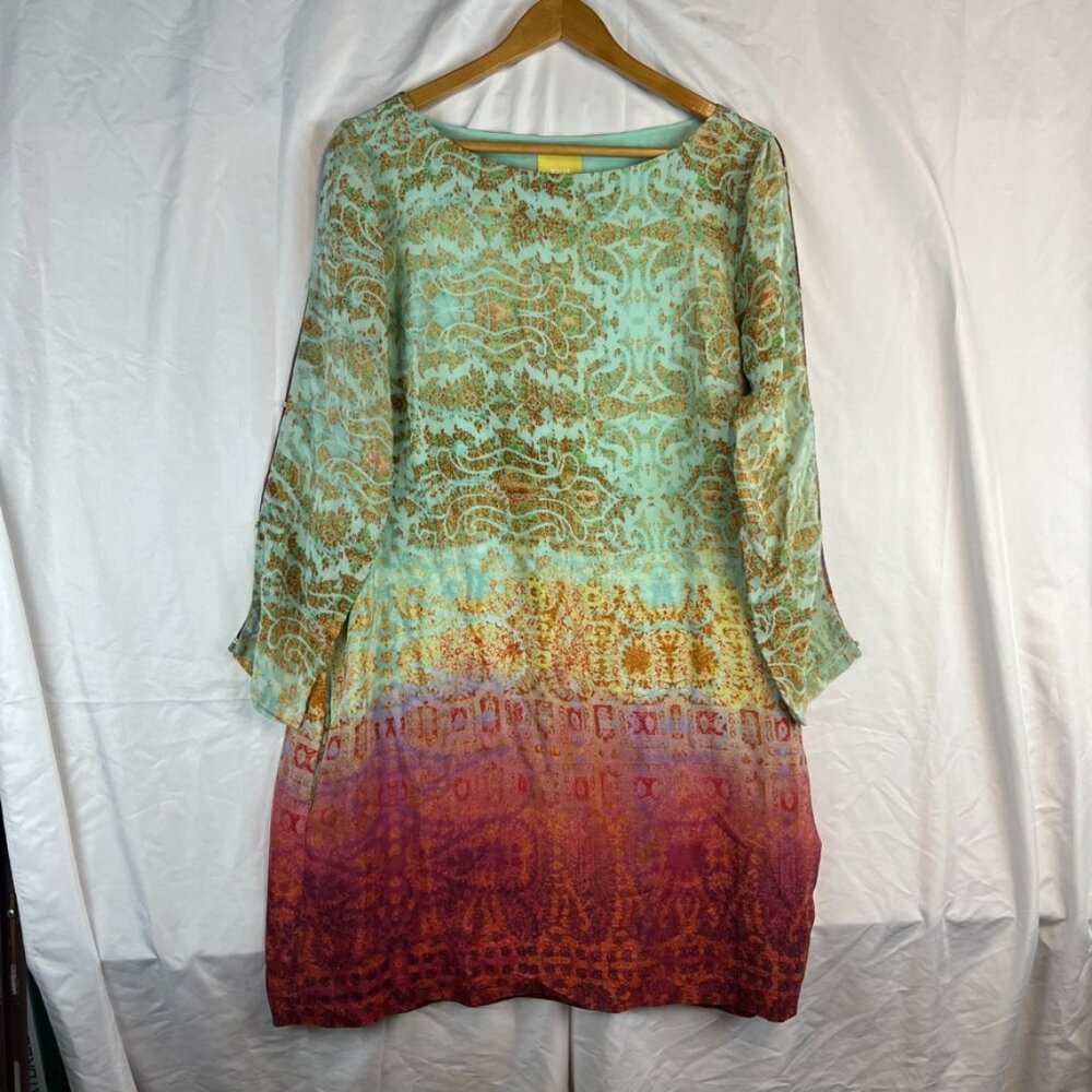 Anthropologie Maeve Cleome Silk Shift Dress Size Large Ombré Paisley